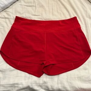 Lululemon Speed Up Lined Running Shorts Hidden Pockets Low Rise Red Womens Sz 12